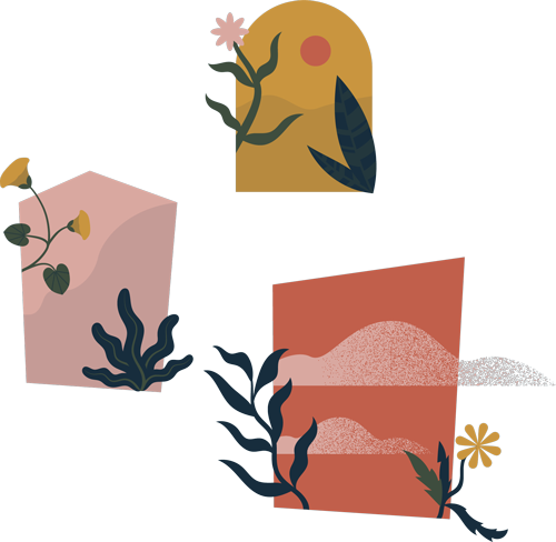 dandelion initiative illustration, plants spilling through floating doorways